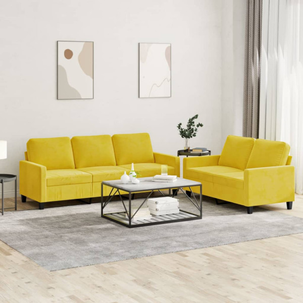 Conjunto de sofás com almofadas 2 peças veludo amarelo D