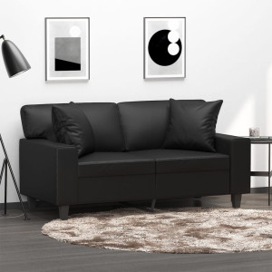 Sofá de 2 plazas con cojines cuero sintético negro 120 cm D
