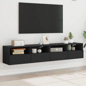 Muebles de pared TV 2 uds madera ingeniería negro 80x30x30 cm D