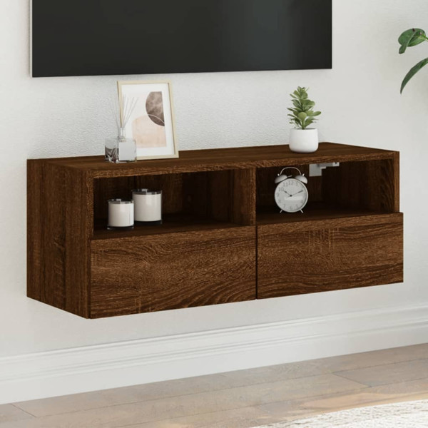Mobiliário de parede TV madeira engenharia marrom carvalho 80x30x30 cm D