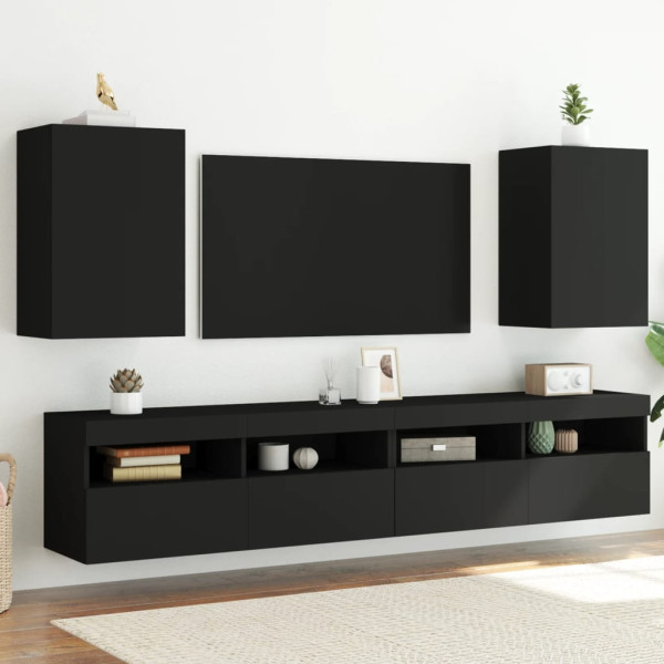 Mobiliário de TV de parede 2 vds madeira preto 40.5x30x60 cm D