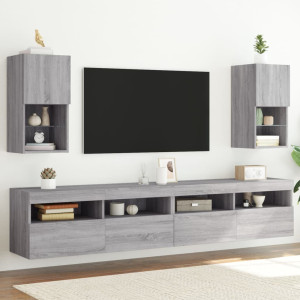 Muebles para TV con luces LED 2 uds gris Sonoma 30.5x30x60 cm D