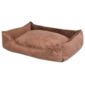 Cama de cão com almofada PU de couro artificial tamanho M D