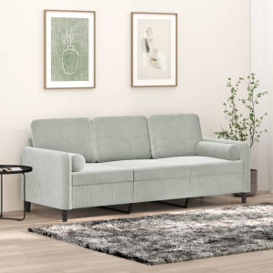 Sofá de 3 plazas con cojines terciopelo gris claro 180 cm D