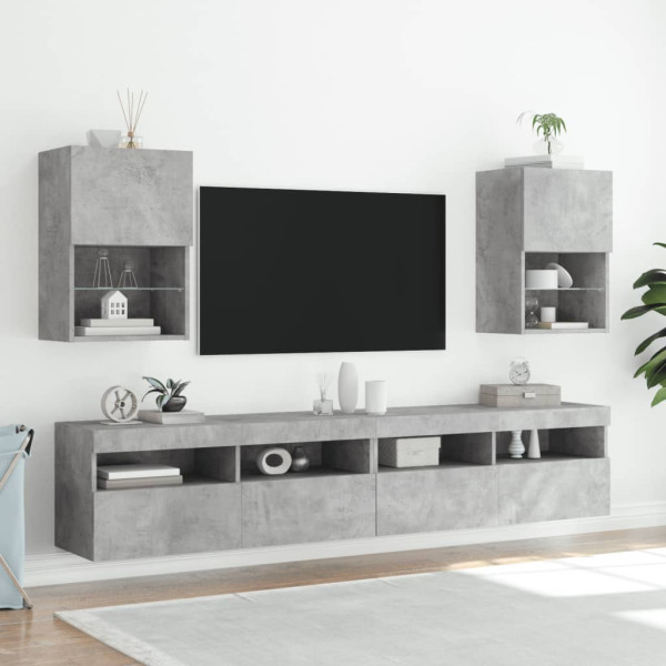 Muebles de TV con luces LED 2 uds gris hormigón 40.5x30x60 cm D