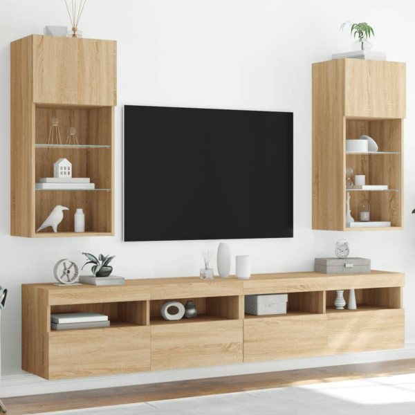 Muebles de TV con luces LED 2 uds roble Sonoma 40.5x30x90 cm D