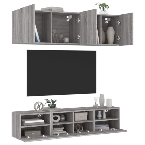 Muebles de TV de pared 5 pzas madera de ingeniería gris Sonoma D