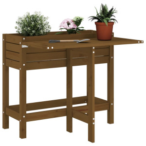 Jardinera con tapa plegable madera maciza de pino marrón miel D