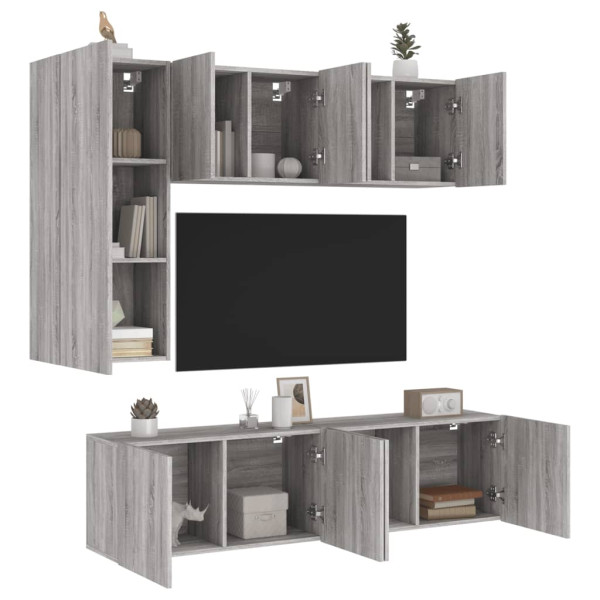 Muebles de TV de pared 5 pzas madera de ingeniería gris Sonoma D