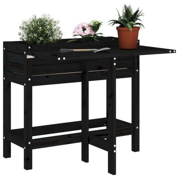 Jardinera con tapa plegable madera maciza de pino negro D