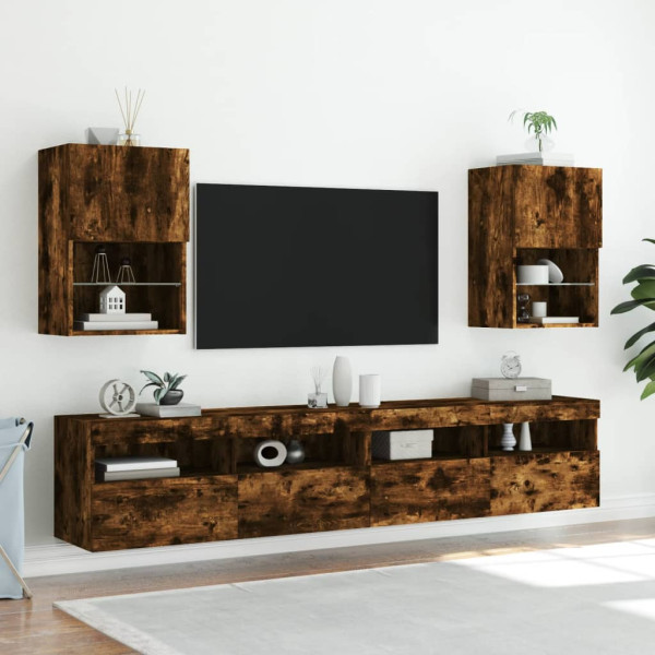 Muebles de TV con luces LED 2 uds roble ahumado 40.5x30x60 cm D