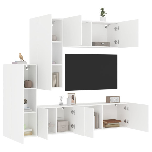 Muebles de TV de pared 5 piezas madera de ingeniería blanco D