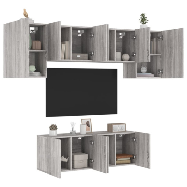 Muebles de TV de pared 6 pzas madera de ingeniería gris Sonoma D