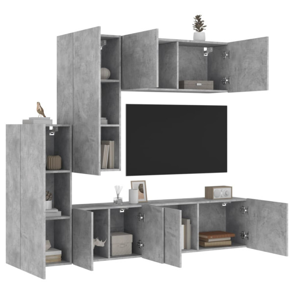 Muebles de TV de pared 5 pzas madera ingeniería gris hormigón D