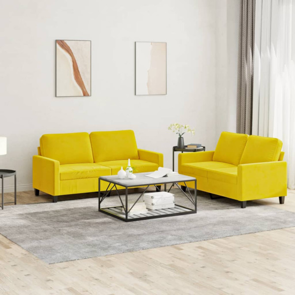 Conjunto de sofás com almofadas 2 peças veludo amarelo D