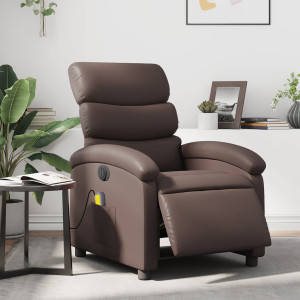 Sillón de masaje reclinable eléctrico cuero sintético marrón D