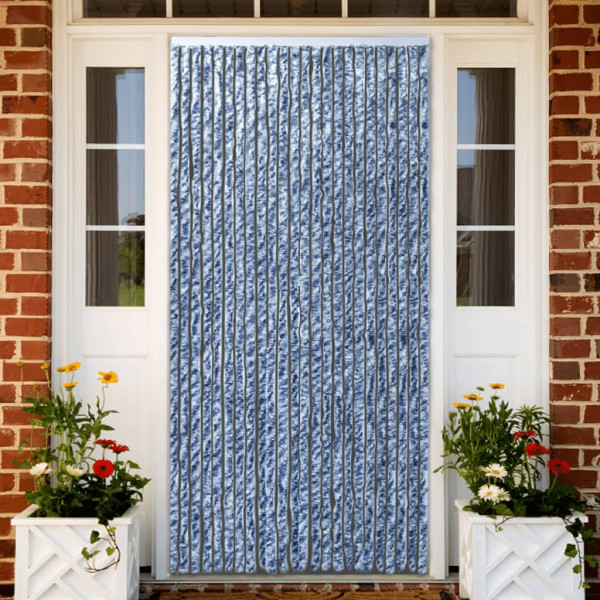 Cortina mosquitera chenilla azul blanco y plateado 90x220 cm D