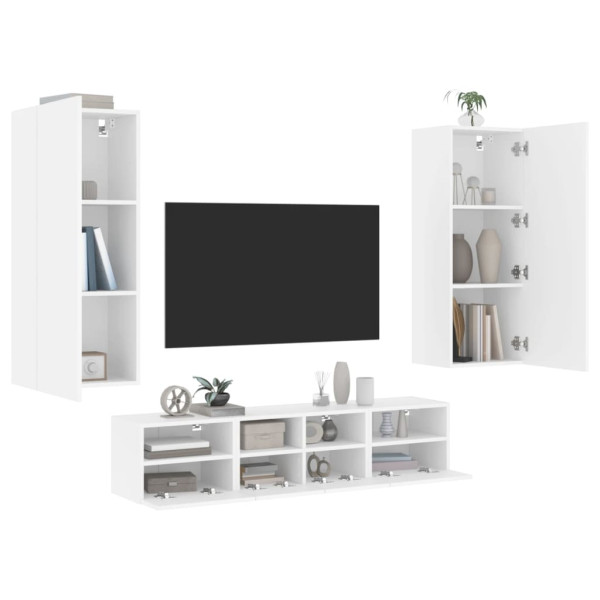 Muebles de TV de pared 5 piezas madera de ingeniería blanco D