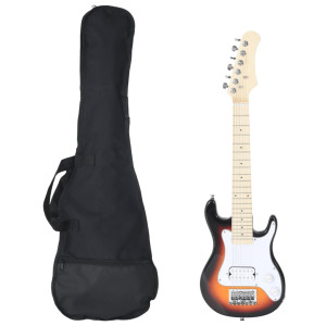 Guitarra elétrica para crianças com caixa marrom e branco 3/4 30 D