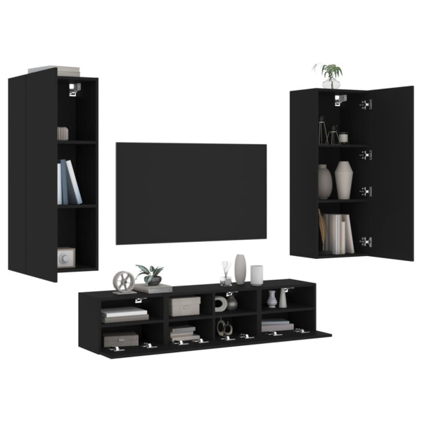 Muebles de TV de pared 5 piezas madera de ingeniería negro D