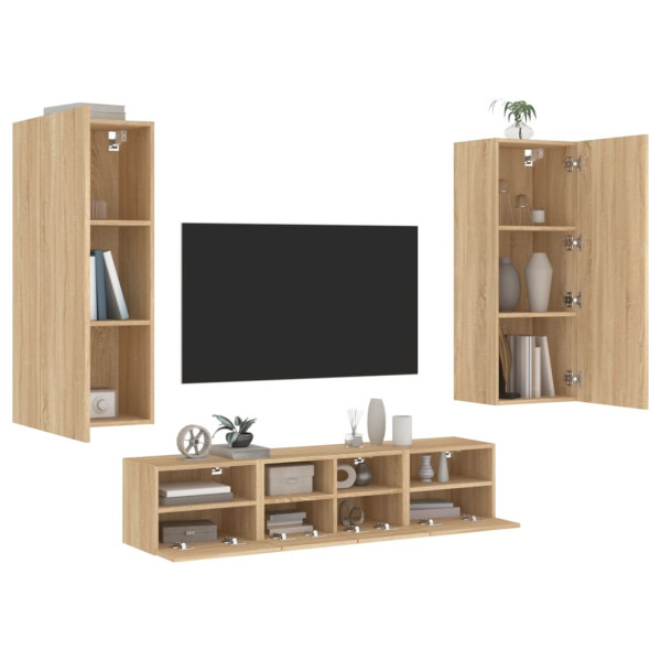 Muebles de TV de pared 5 pzas madera de ingeniería roble Sonoma D