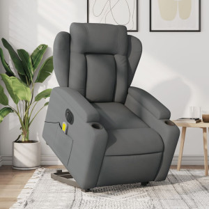 Sillón de masaje eléctrico reclinable elevable tela gris oscuro D