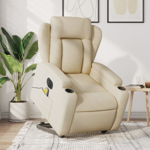 Sillón de masaje eléctrico reclinable elevable tela crema D