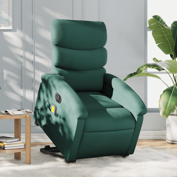 Sillón masaje eléctrico reclinable elevable tela verde oscuro D