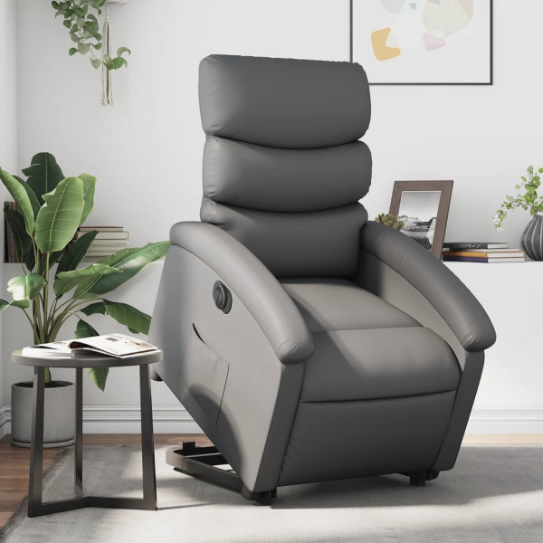 Sillón reclinable elevable eléctrico de cuero sintético gris D