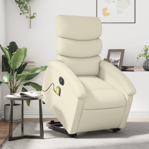 Sillón de masaje elevable eléctrico cuero sintético crema D