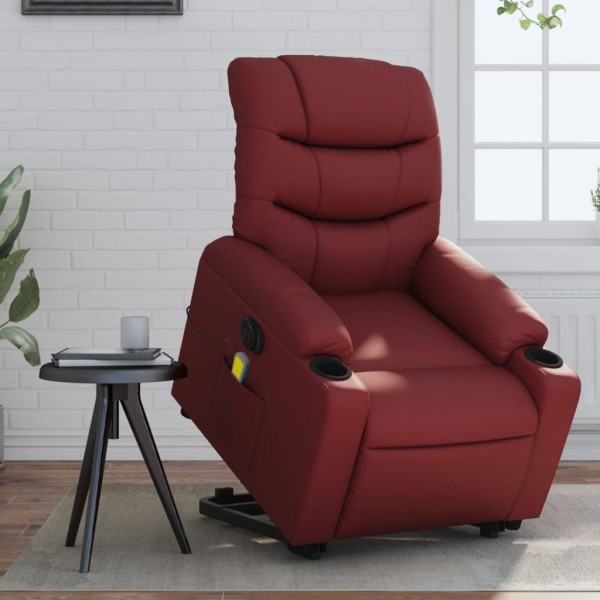 Sillón de masaje elevable eléctrico cuero artificial rojo tinto D