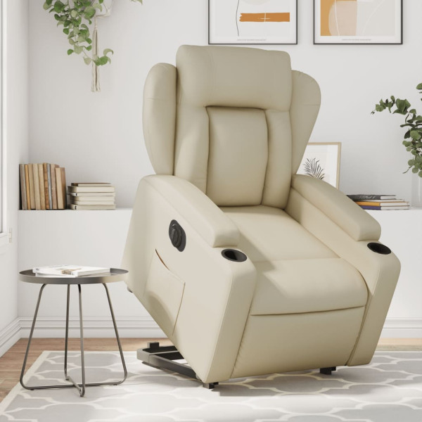 Sillón reclinable elevable eléctrico de cuero sintético crema D