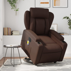 Sillón de masaje elevable eléctrico cuero sintético marrón D