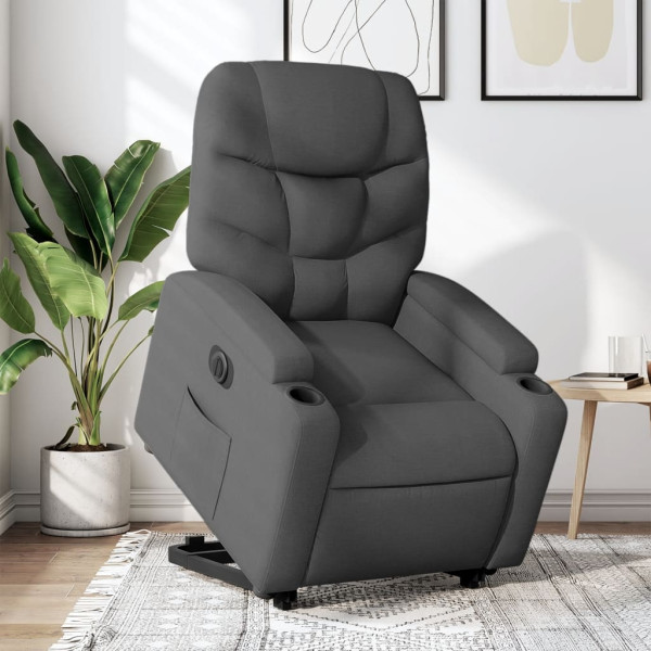 Sillón eléctrico reclinable elevable de tela gris oscuro D