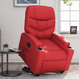 Sillón reclinable elevable cuero artificial rojo D