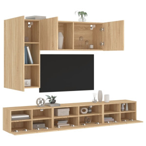 Muebles de TV de pared 5 pzas madera de ingeniería roble Sonoma D