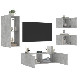 Muebles de TV de pared con luces LED 4 piezas gris hormigón D