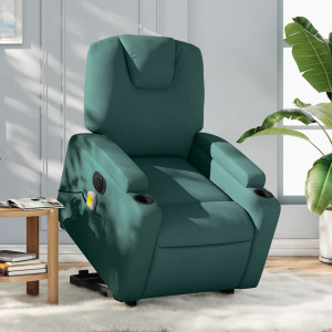 Sillón masaje eléctrico reclinable elevable tela verde oscuro D