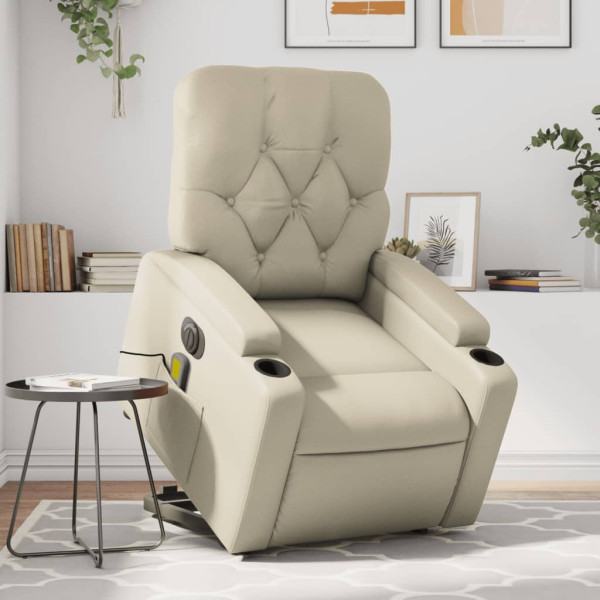 Sillón de masaje elevable eléctrico cuero sintético crema D