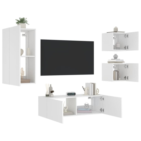 Muebles de TV de pared con luces LED 4 piezas blanco D