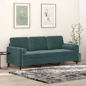 Sofá de 3 plazas con cojines terciopelo verde oscuro 180 cm D