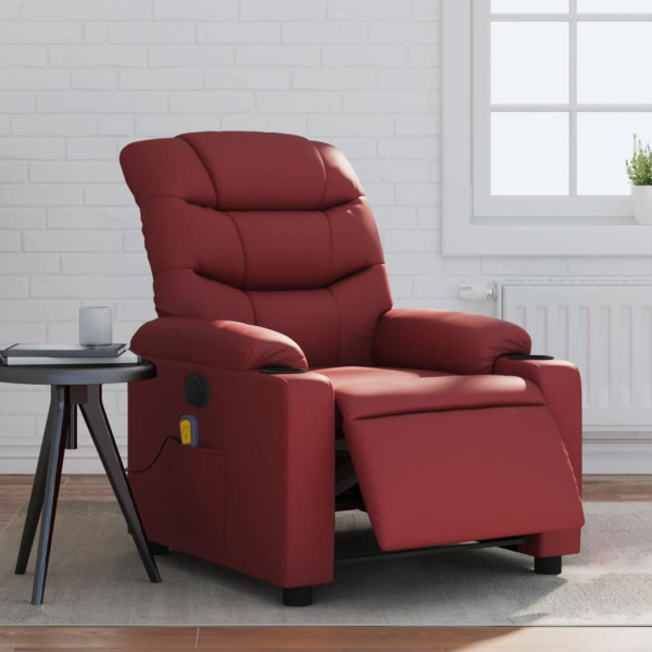 Sillón masaje reclinable eléctrico cuero sintético rojo tinto D