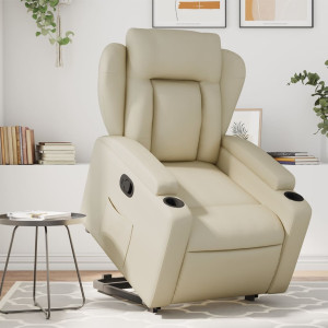 Sillón reclinable elevable cuero artificial color crema D