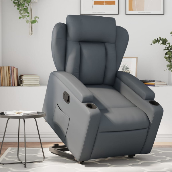 Sillón reclinable elevable cuero artificial gris D