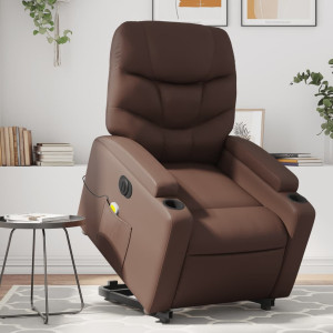 Sillón de masaje elevable eléctrico cuero sintético marrón D