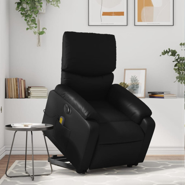 Sillón de masaje elevable eléctrico cuero sintético negro D