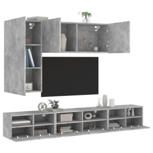 Muebles de TV de pared 5 pzas madera ingeniería gris hormigón D