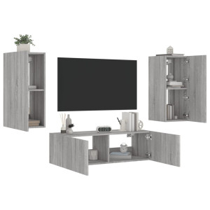 Muebles de TV de pared con luces LED 3 piezas gris Sonoma D