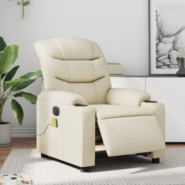 Sillón de masaje reclinable eléctrico cuero sintético crema D