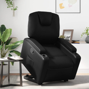 Sillón reclinable elevable cuero artificial negro D